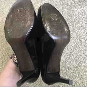 Stuart Weitzman Black Patent Peep Toe Heels